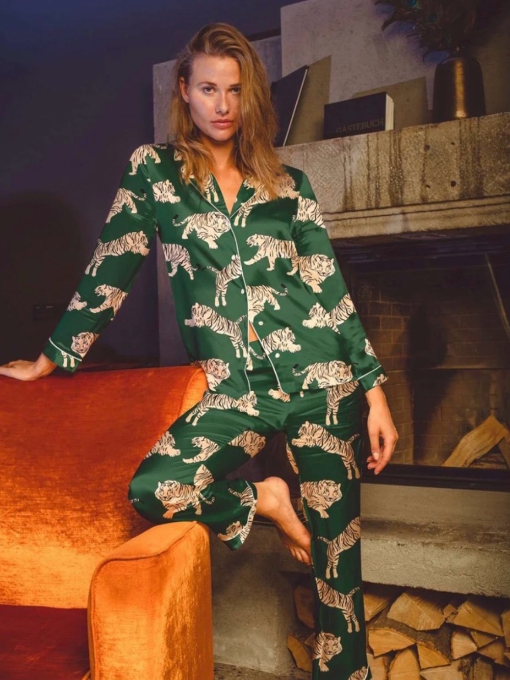 Averie Zola Tiger Pajama Sleep set in Emerald